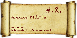 Alexics Klára névjegykártya